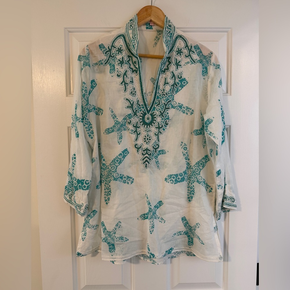 Barbara Gerwit Turquoise Beaded Starfish Coverup.